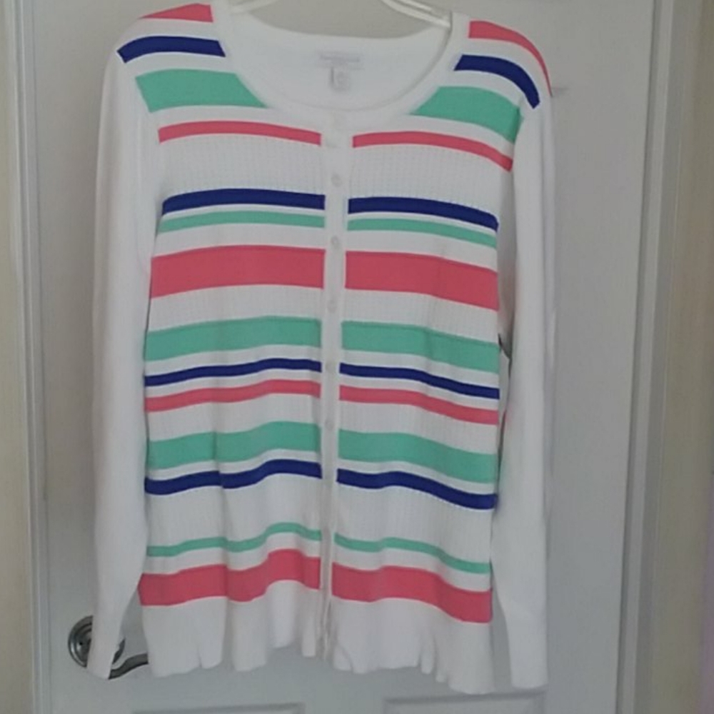 💐Charter Club white / striped Cardigan